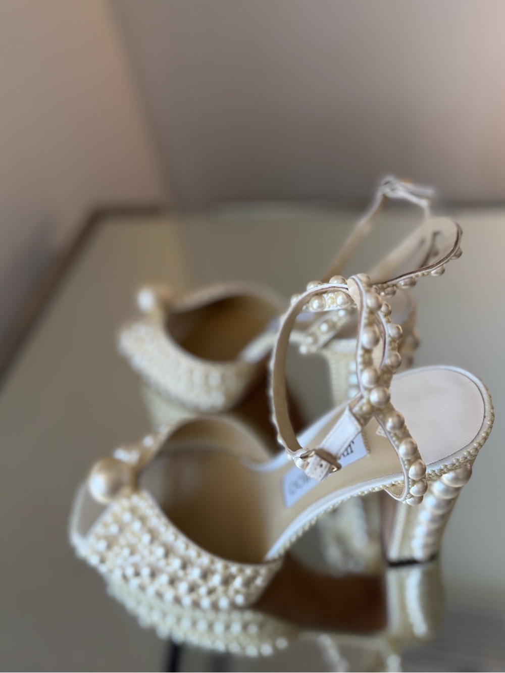 New Jimmy Choo Sacaria 120 White Platform Sandals with All-Over Pearl 39.5 - Picture 14 of 16